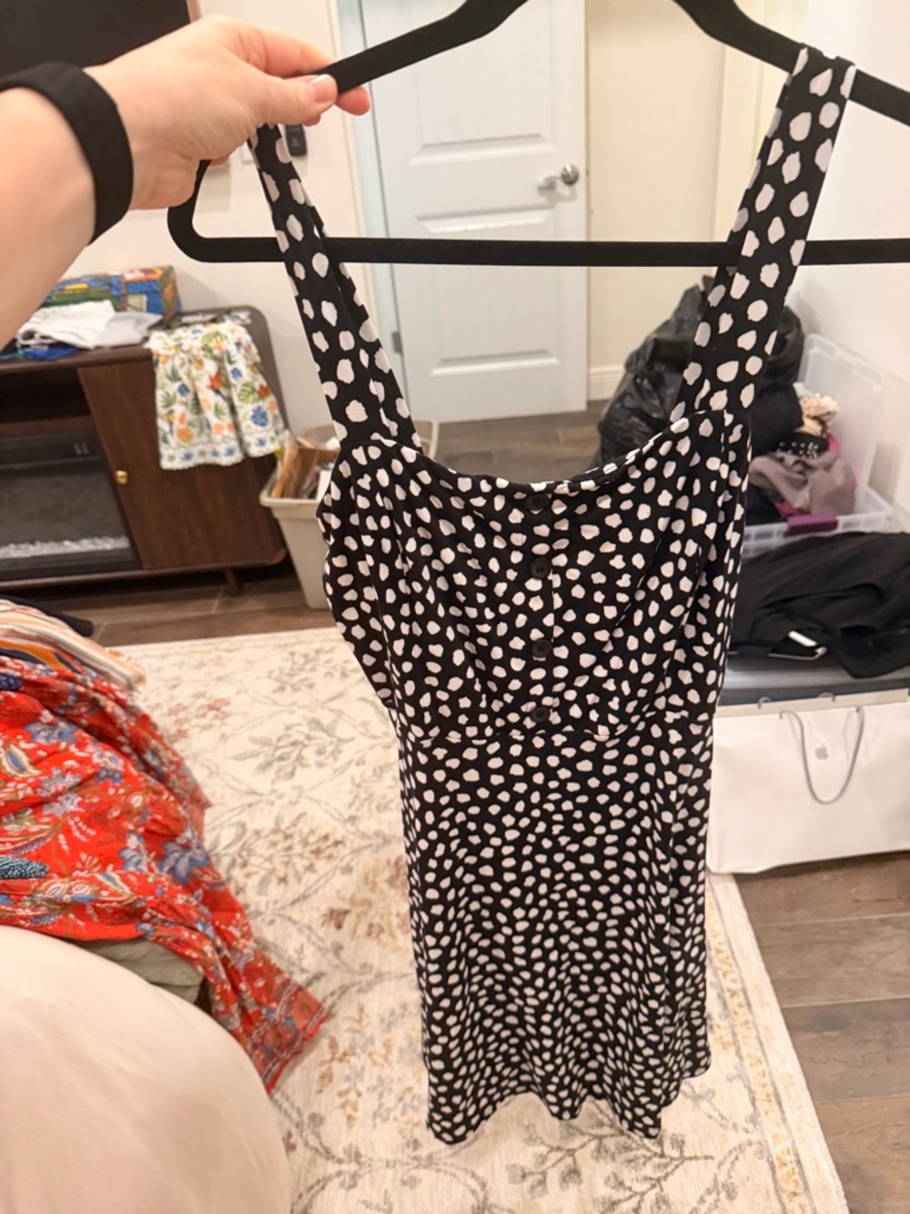 nine britton Black Dress with White Polka Dot Print